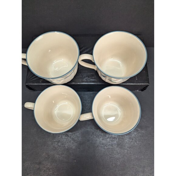 Epoch Lilies Floral Pleated Blue Rim 8 Oz Coffee/Tea Cup Set of 4 - Picture 6 of 8
